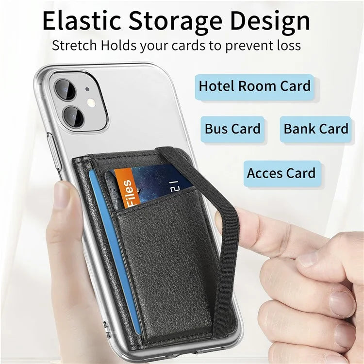 Adhesive Phone Card Bag Wallet Litchi Texture Leather Kickstand Card Holder