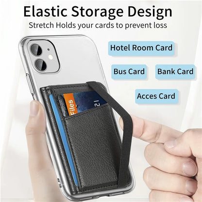 Adhesive Phone Card Bag Wallet Litchi Texture Leather Kickstand Card Holder