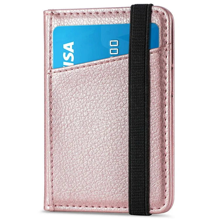 Adhesive Phone Card Bag Wallet Litchi Texture Leather Kickstand Card Holder