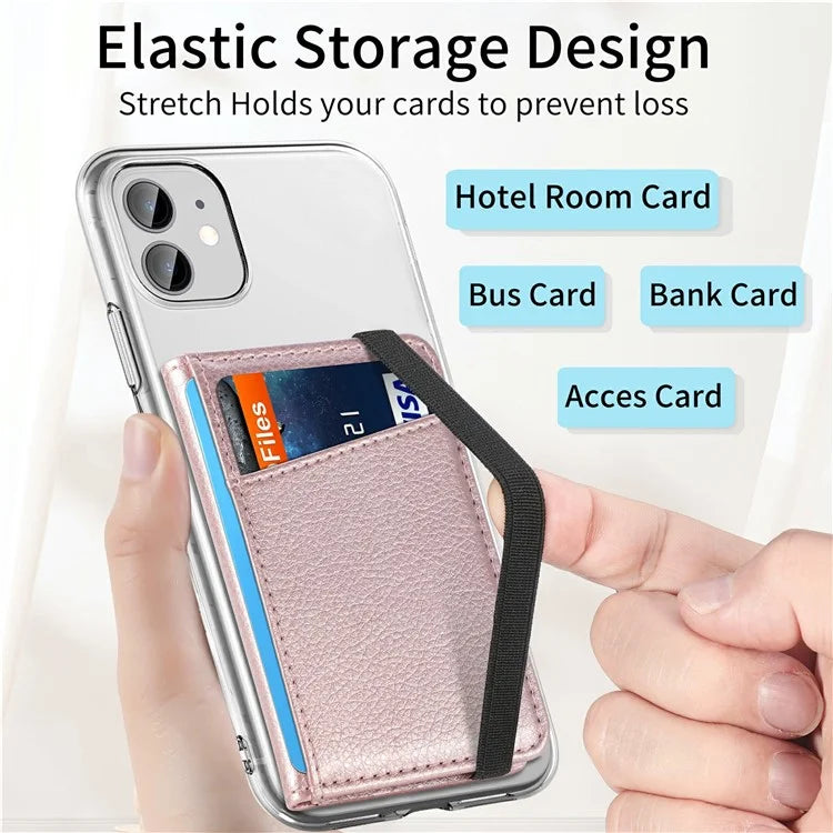 Adhesive Phone Card Bag Wallet Litchi Texture Leather Kickstand Card Holder