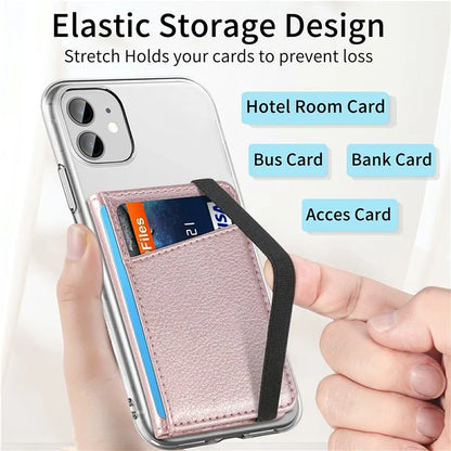 Adhesive Phone Card Bag Wallet Litchi Texture Leather Kickstand Card Holder