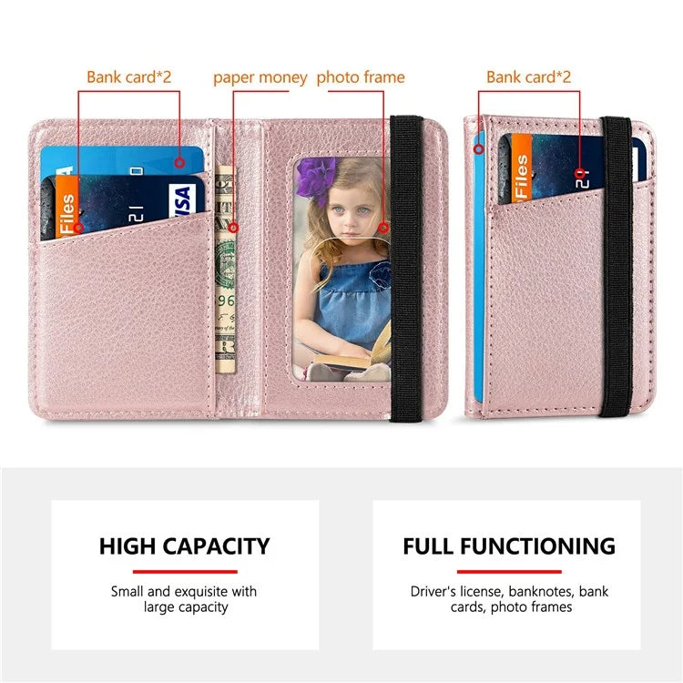 Adhesive Phone Card Bag Wallet Litchi Texture Leather Kickstand Card Holder