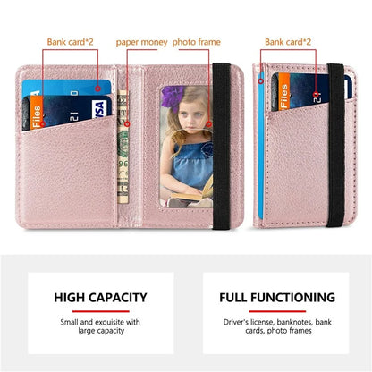 Adhesive Phone Card Bag Wallet Litchi Texture Leather Kickstand Card Holder