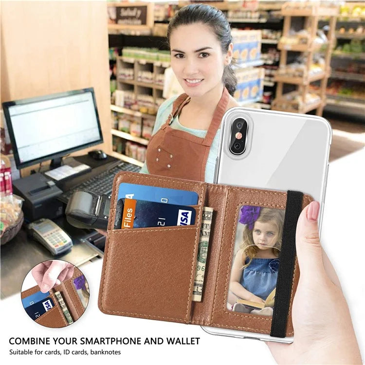 Adhesive Phone Card Bag Wallet Litchi Texture Leather Kickstand Card Holder