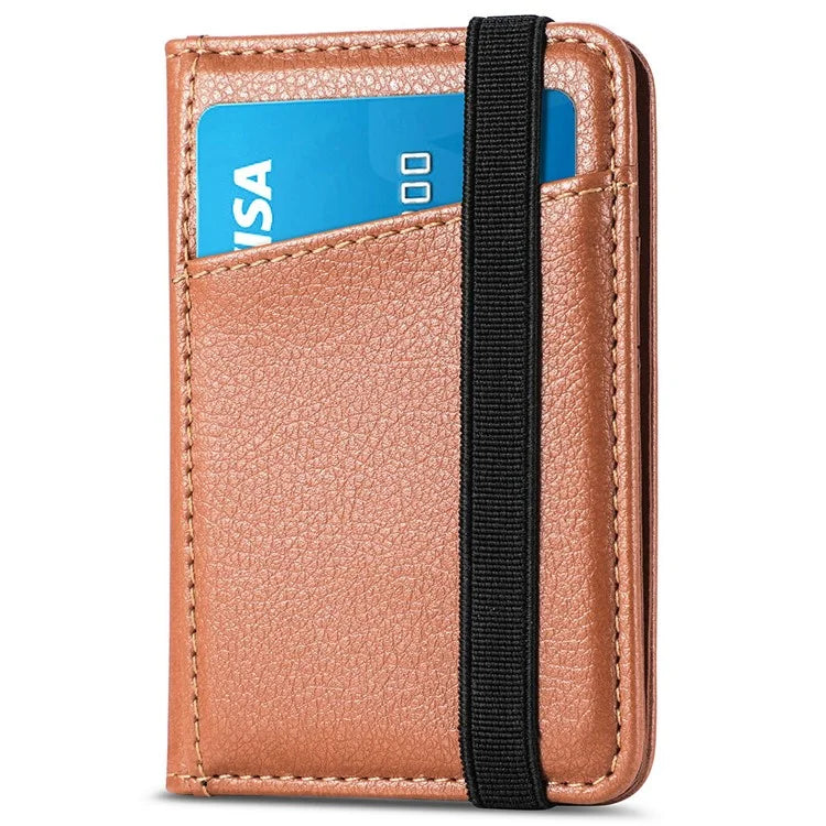 Adhesive Phone Card Bag Wallet Litchi Texture Leather Kickstand Card Holder