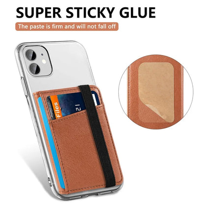 Adhesive Phone Card Bag Wallet Litchi Texture Leather Kickstand Card Holder