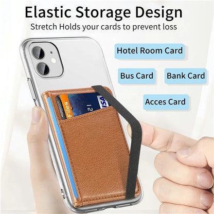 Adhesive Phone Card Bag Wallet Litchi Texture Leather Kickstand Card Holder