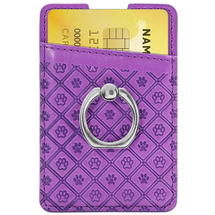 Phone Card Holder Cartoon Cat Paw PU Leather Ring Holder Card Slot