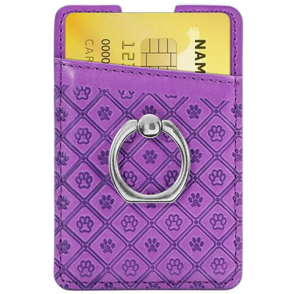 Phone Card Holder Cartoon Cat Paw PU Leather Ring Holder Card Slot