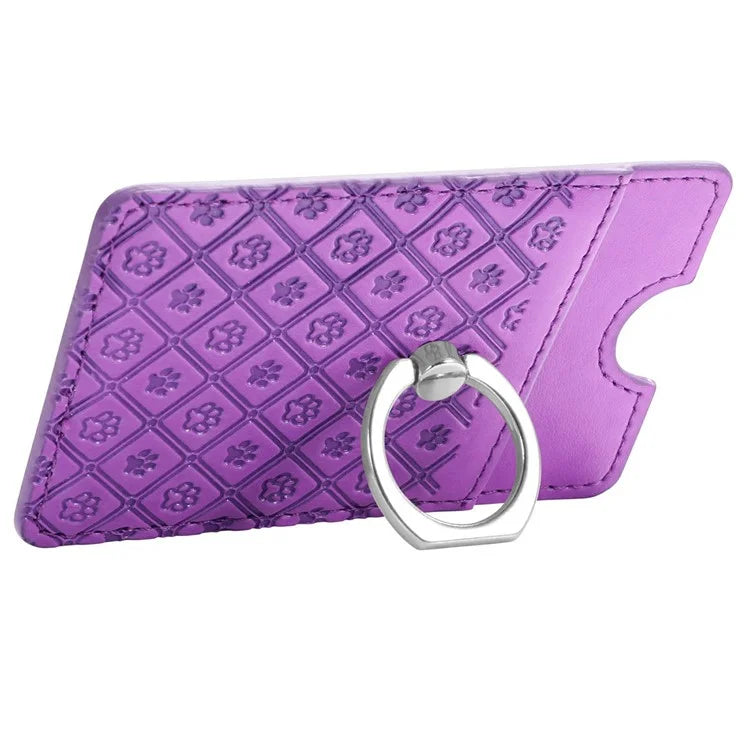 Phone Card Holder Cartoon Cat Paw PU Leather Ring Holder Card Slot