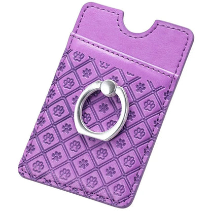 Phone Card Holder Cartoon Cat Paw PU Leather Ring Holder Card Slot