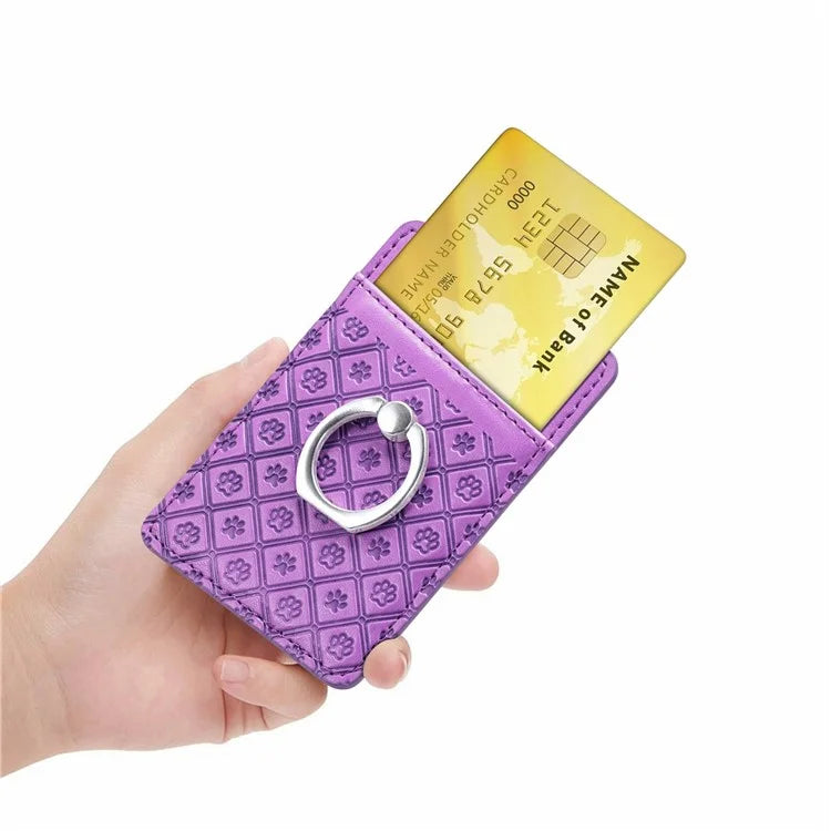 Phone Card Holder Cartoon Cat Paw PU Leather Ring Holder Card Slot