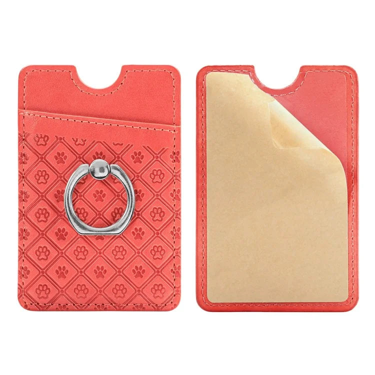 Phone Card Holder Cartoon Cat Paw PU Leather Ring Holder Card Slot