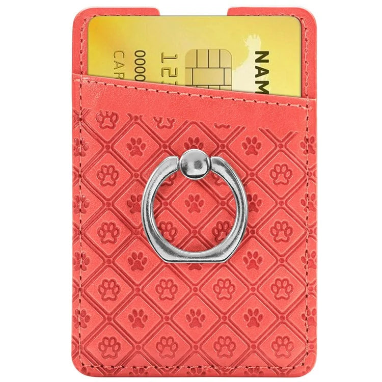 Phone Card Holder Cartoon Cat Paw PU Leather Ring Holder Card Slot