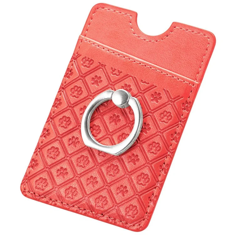 Phone Card Holder Cartoon Cat Paw PU Leather Ring Holder Card Slot