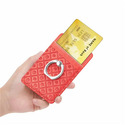 Phone Card Holder Cartoon Cat Paw PU Leather Ring Holder Card Slot