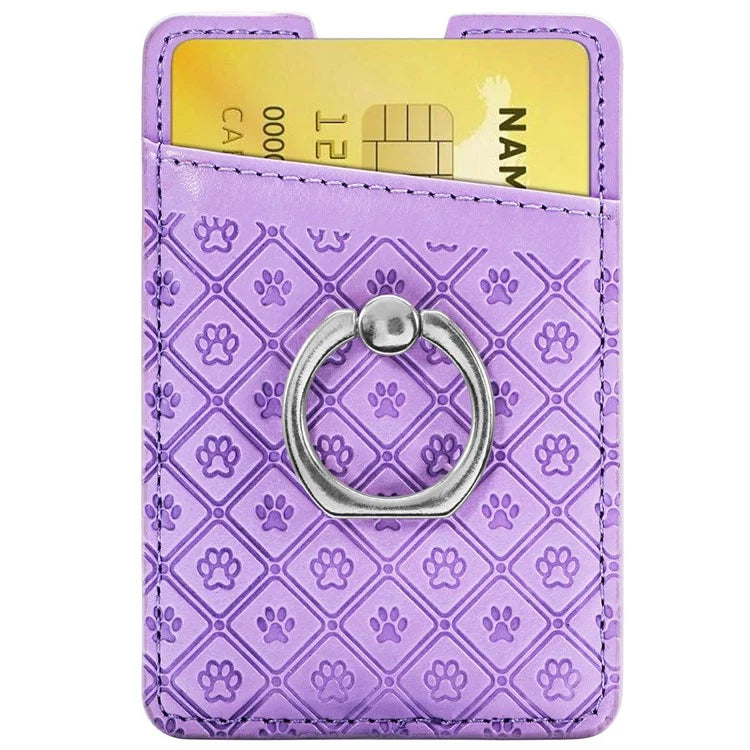 Phone Card Holder Cartoon Cat Paw PU Leather Ring Holder Card Slot