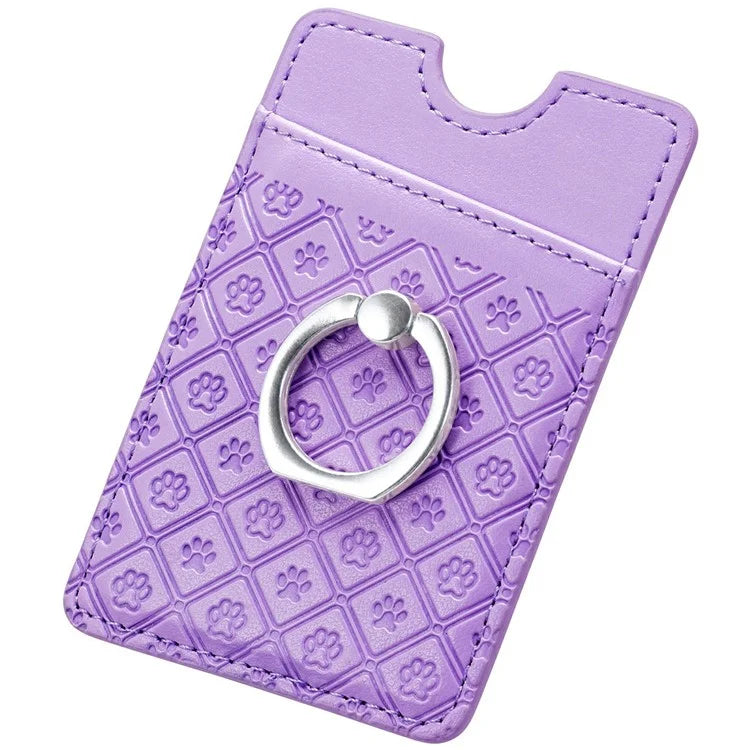Phone Card Holder Cartoon Cat Paw PU Leather Ring Holder Card Slot