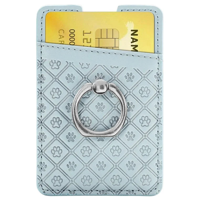 Phone Card Holder Cartoon Cat Paw PU Leather Ring Holder Card Slot