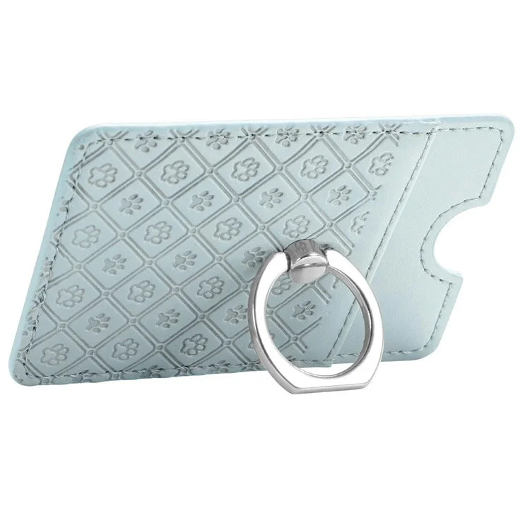 Phone Card Holder Cartoon Cat Paw PU Leather Ring Holder Card Slot
