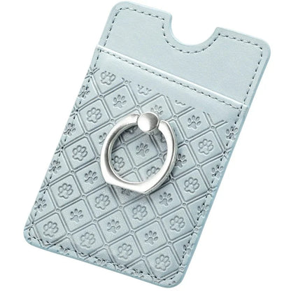 Phone Card Holder Cartoon Cat Paw PU Leather Ring Holder Card Slot