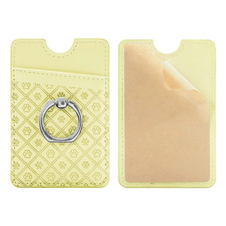 Phone Card Holder Cartoon Cat Paw PU Leather Ring Holder Card Slot