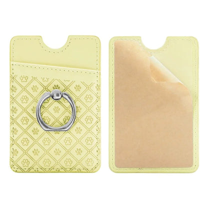 Phone Card Holder Cartoon Cat Paw PU Leather Ring Holder Card Slot