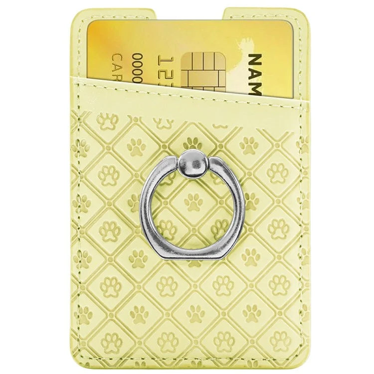 Phone Card Holder Cartoon Cat Paw PU Leather Ring Holder Card Slot