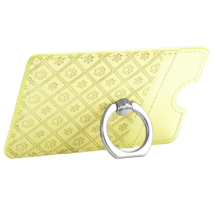 Phone Card Holder Cartoon Cat Paw PU Leather Ring Holder Card Slot