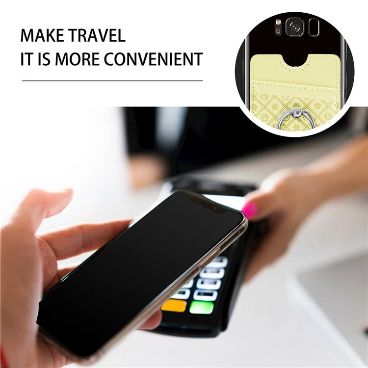 Phone Card Holder Cartoon Cat Paw PU Leather Ring Holder Card Slot