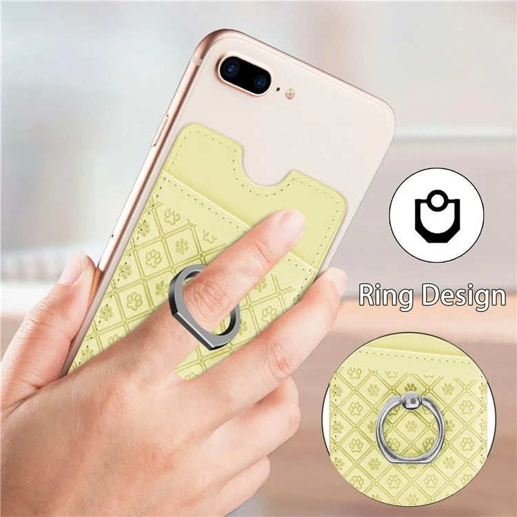 Phone Card Holder Cartoon Cat Paw PU Leather Ring Holder Card Slot
