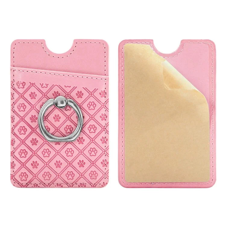 Phone Card Holder Cartoon Cat Paw PU Leather Ring Holder Card Slot