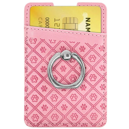 Phone Card Holder Cartoon Cat Paw PU Leather Ring Holder Card Slot