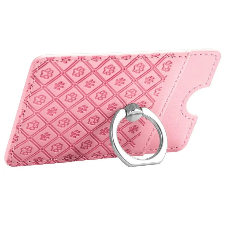 Phone Card Holder Cartoon Cat Paw PU Leather Ring Holder Card Slot