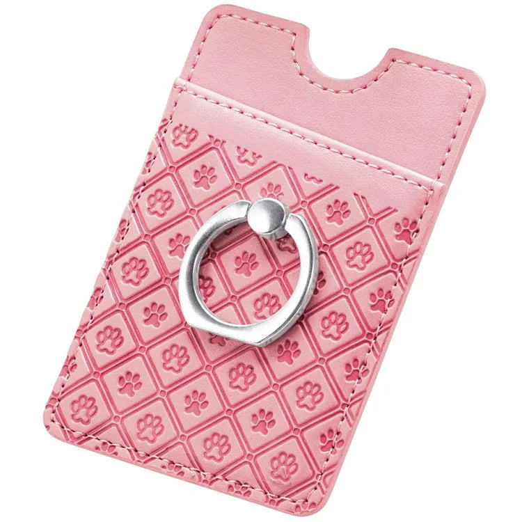 Phone Card Holder Cartoon Cat Paw PU Leather Ring Holder Card Slot