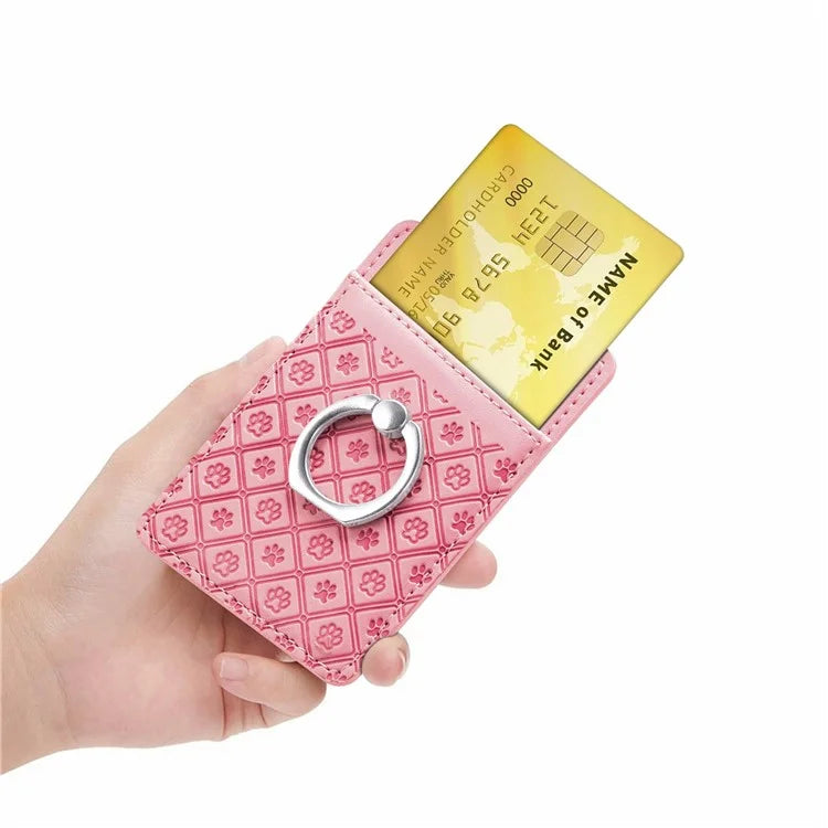 Phone Card Holder Cartoon Cat Paw PU Leather Ring Holder Card Slot