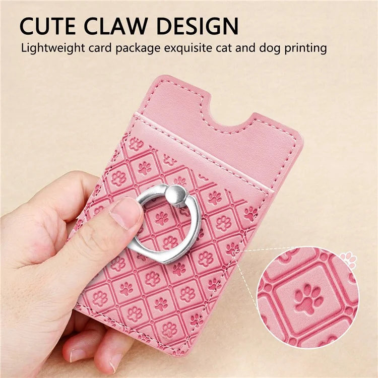 Phone Card Holder Cartoon Cat Paw PU Leather Ring Holder Card Slot
