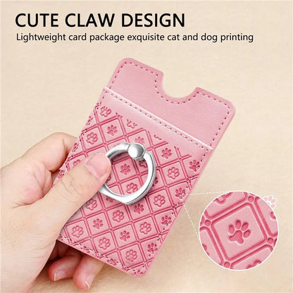 Phone Card Holder Cartoon Cat Paw PU Leather Ring Holder Card Slot
