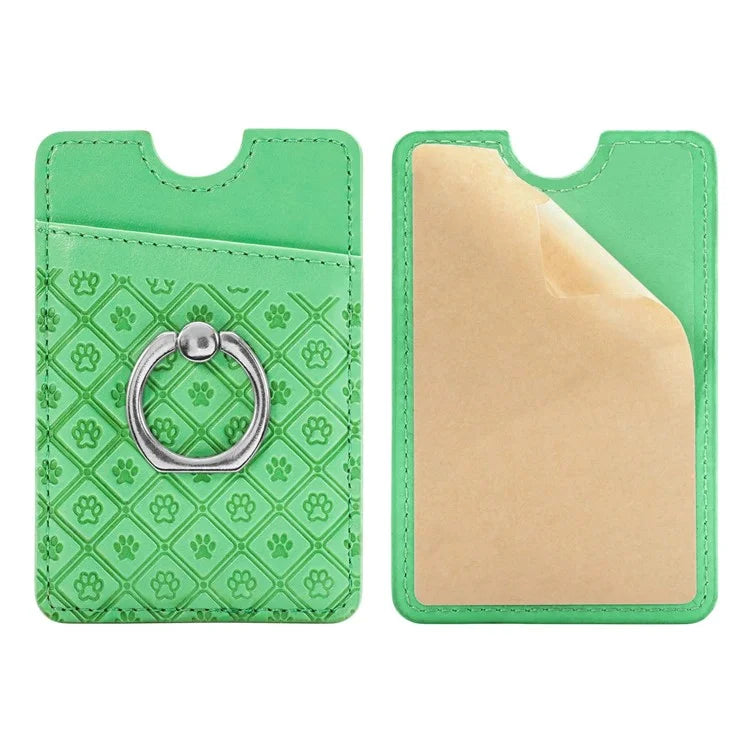 Phone Card Holder Cartoon Cat Paw PU Leather Ring Holder Card Slot