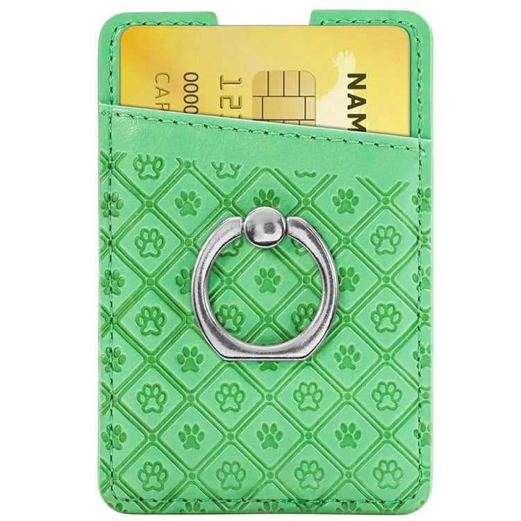 Phone Card Holder Cartoon Cat Paw PU Leather Ring Holder Card Slot