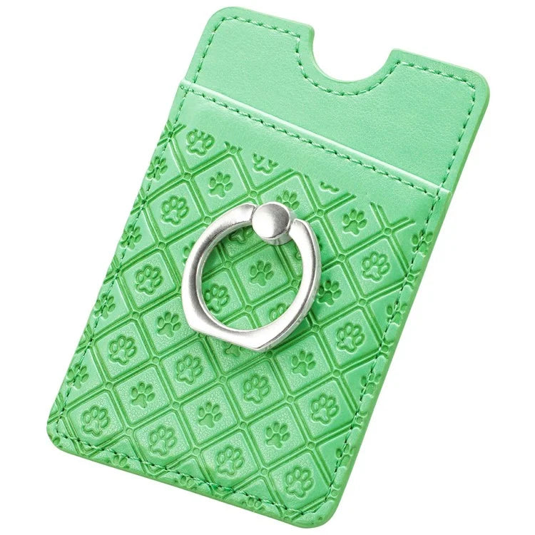 Phone Card Holder Cartoon Cat Paw PU Leather Ring Holder Card Slot