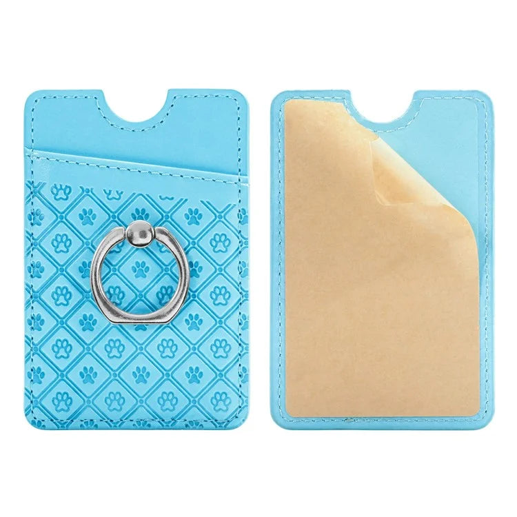 Phone Card Holder Cartoon Cat Paw PU Leather Ring Holder Card Slot