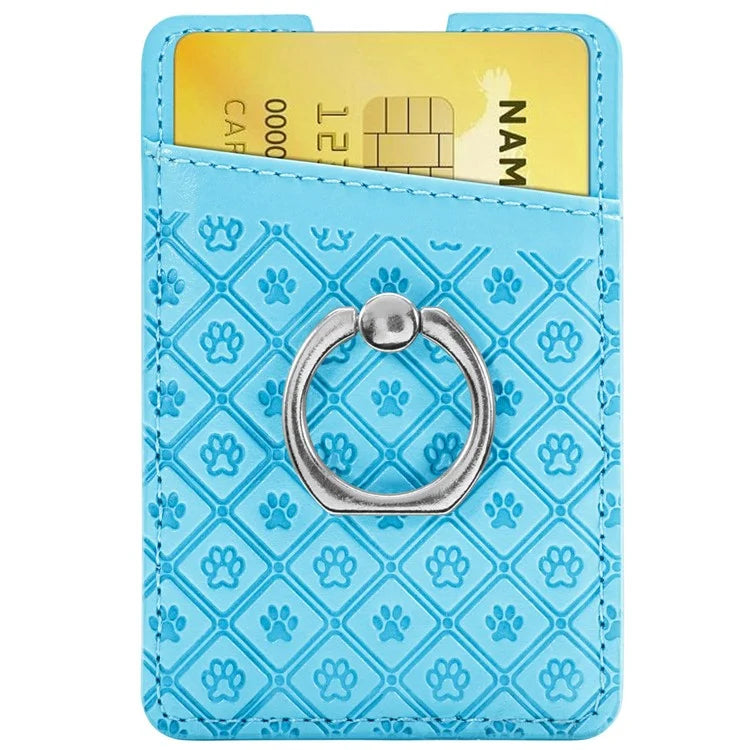 Phone Card Holder Cartoon Cat Paw PU Leather Ring Holder Card Slot