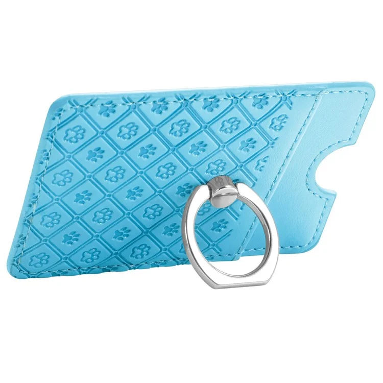 Phone Card Holder Cartoon Cat Paw PU Leather Ring Holder Card Slot