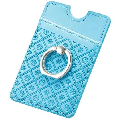 Phone Card Holder Cartoon Cat Paw PU Leather Ring Holder Card Slot