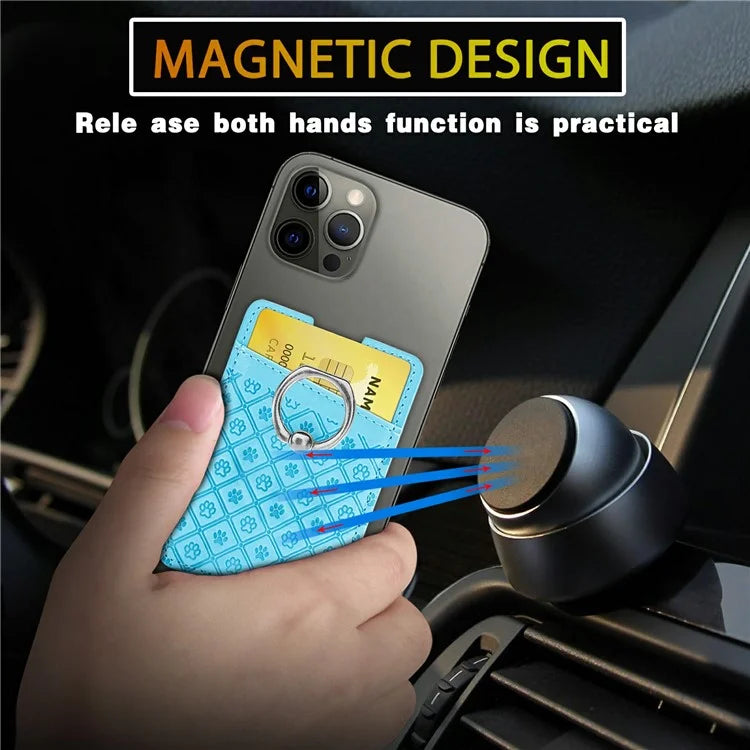 Phone Card Holder Cartoon Cat Paw PU Leather Ring Holder Card Slot