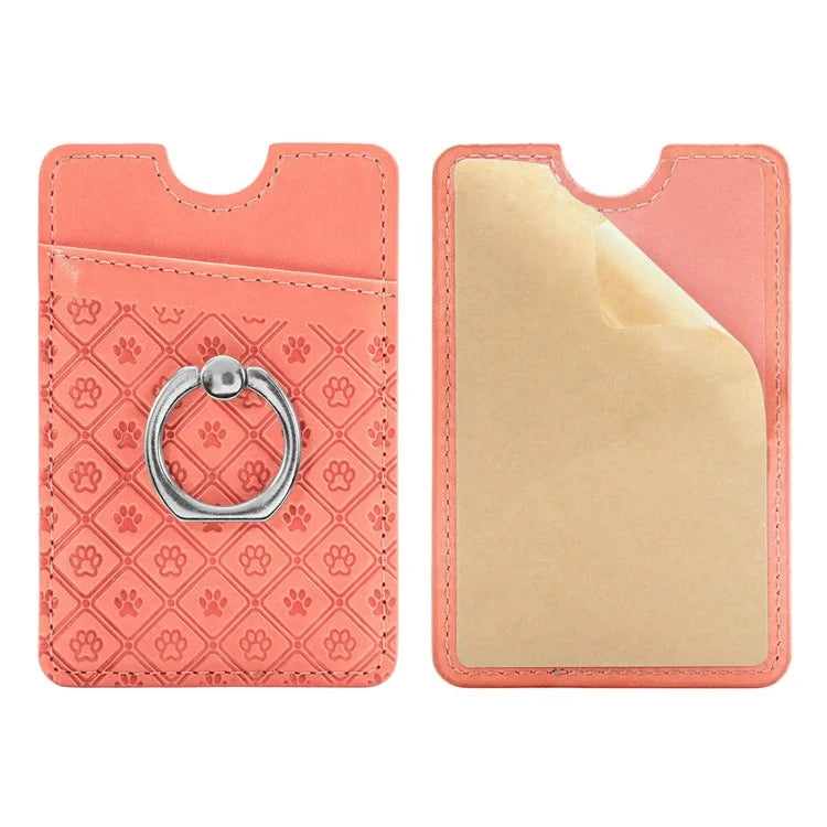 Phone Card Holder Cartoon Cat Paw PU Leather Ring Holder Card Slot