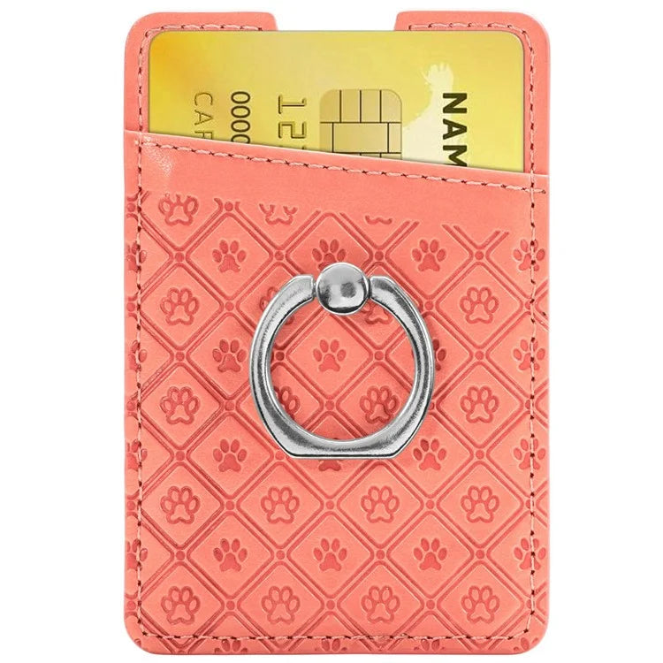 Phone Card Holder Cartoon Cat Paw PU Leather Ring Holder Card Slot