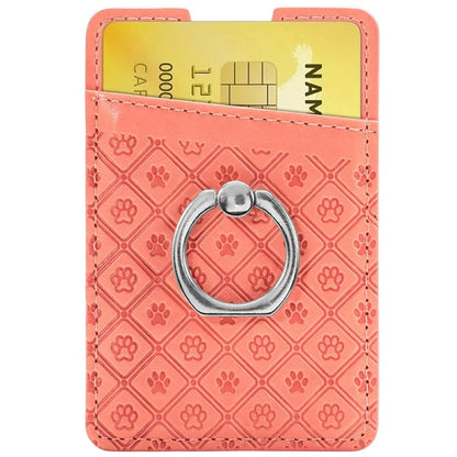 Phone Card Holder Cartoon Cat Paw PU Leather Ring Holder Card Slot