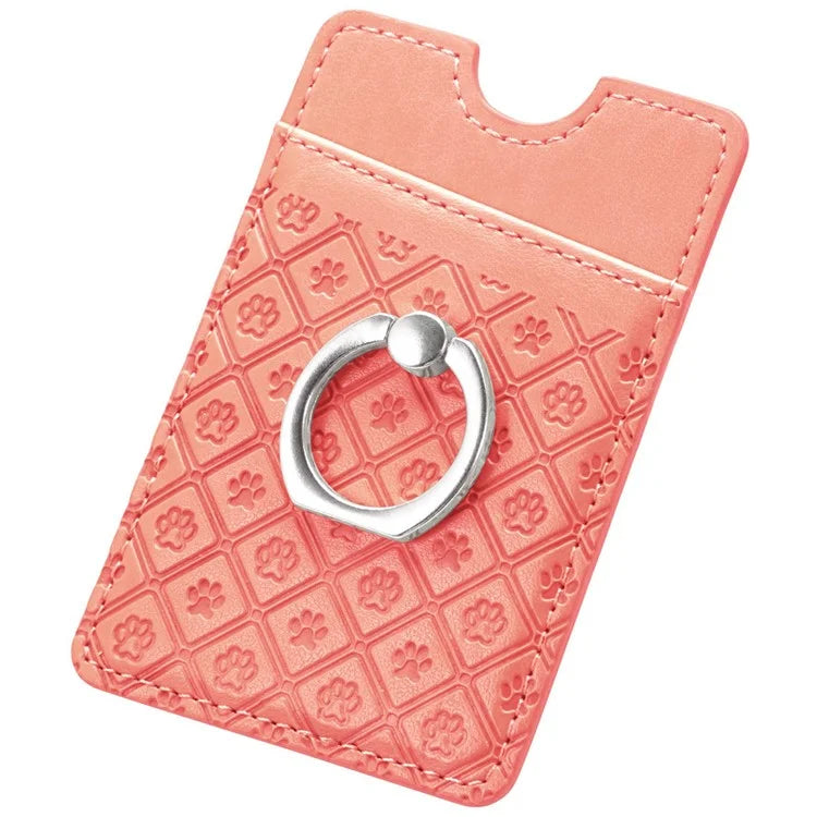 Phone Card Holder Cartoon Cat Paw PU Leather Ring Holder Card Slot